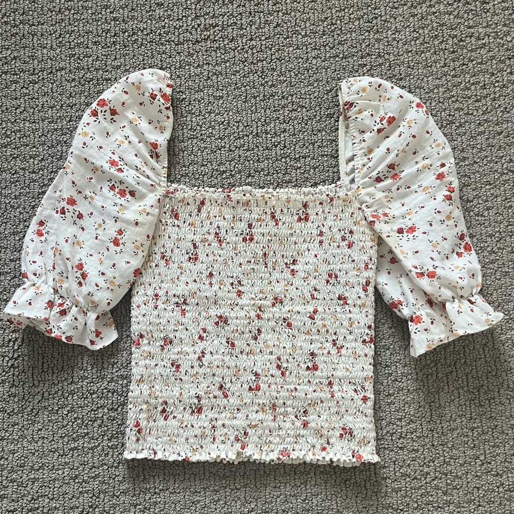 Reformation Puffed Sleeves Floral Top